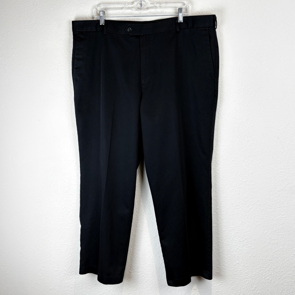 Dockers Premium Mens 42x29 Black Never Iron Relaxed‎ Fit Flat Front Chinos